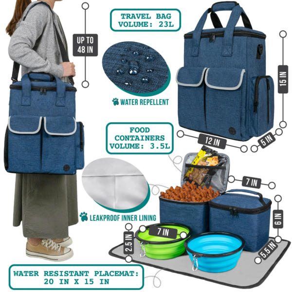 Travel Pet Bag Organizer, Dog Food Travel Bag with Food Container and Bowls - Image 2