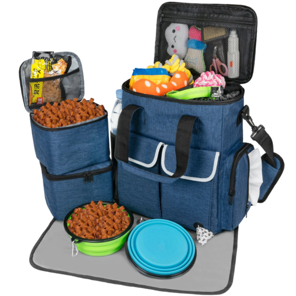 Travel Pet Bag Organizer, Dog Food Travel Bag with Food Container and Bowls